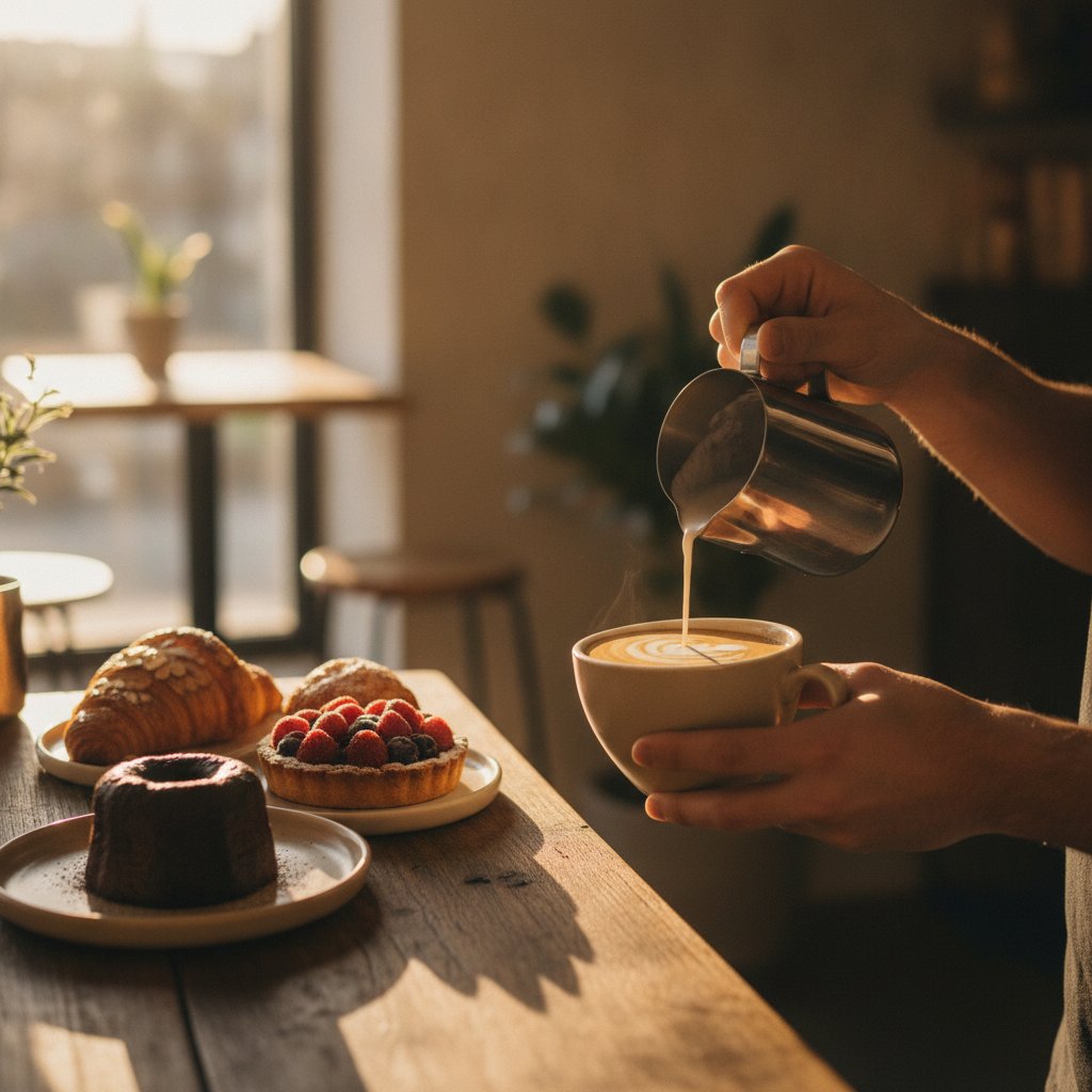 Freshly brewed coffee and artisan desserts at Lupiho takeaway shop in Clapham London